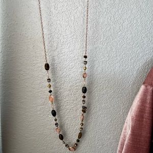 Faux Morganite rose gold long necklace